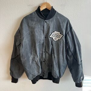 NHL Los Angeles Kings Vtg 90s Starter Stonewash Grey Black Bomber Jacket Mens XL